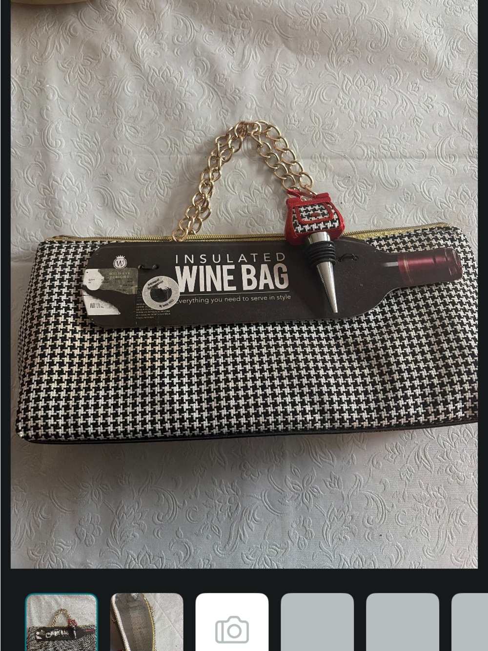 Insulated Wine Bag Clutch in Black & White Houndstooth